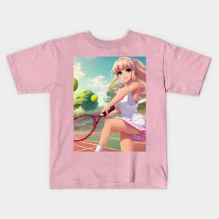 anime girl holding a tennis racquet Kids T-Shirt